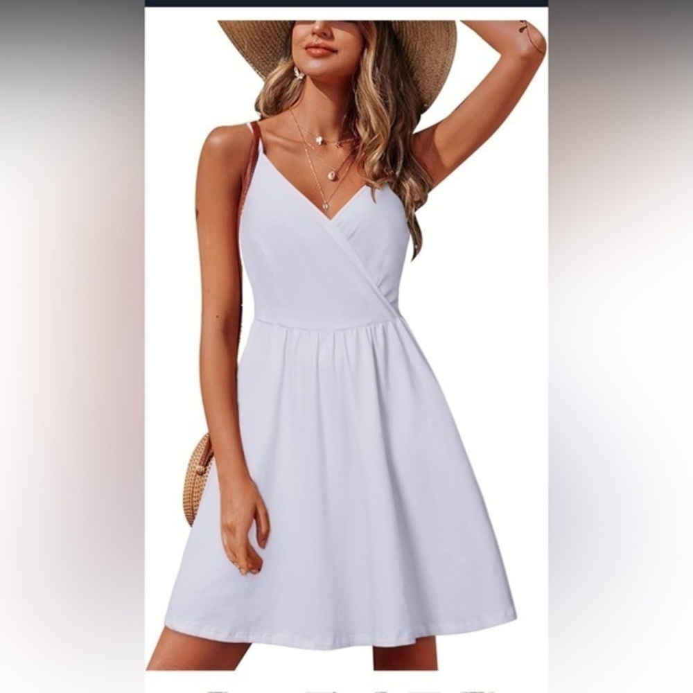 NEWSHOWS Women's Dress Spaghetti Strap Sleeveless V Neck Sundress Pockets S